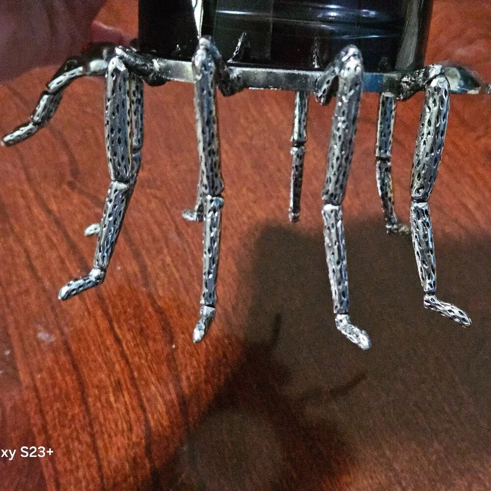 RARE HALLOWEEN METAL SCARY SPIDER RED EYES WATER BAR GLASS GOBLET CANDLE HOLDER